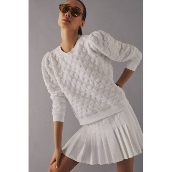 Tuckernuck Tnuck Sport White Puff Sleeve Quilted Stretch Campbell Pullover M - Picture 1 of 8